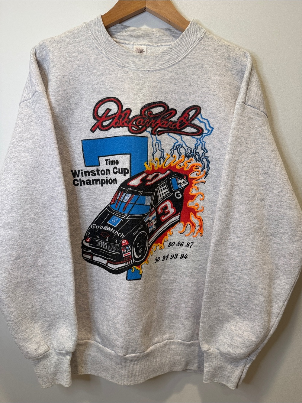 Dale Earnhardt 7X Winston Cup Champion NASCAR Vintage Crewneck Made in US Gray L